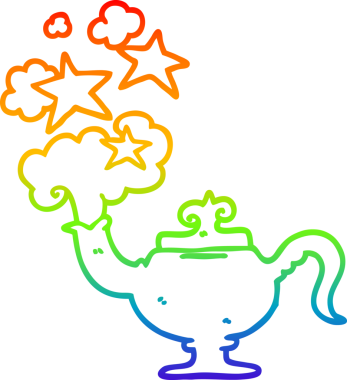 Gökkuşağı gradyan çizgi çizimi Bir insan tarafından çizilmiş sihirli lamba