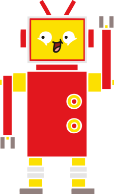 Bir insan tarafından çizilmiş düz renkli bir robot karikatürü