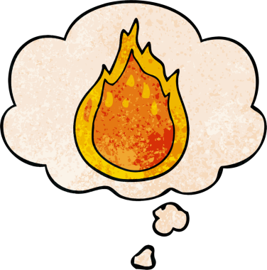 Bir insan tarafından çizilmiş grunge desenli düşünce baloncuklu çizgi film ateşi