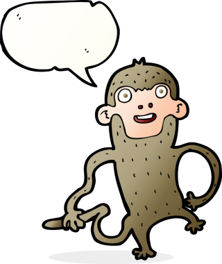 Bir insan tarafından çizilmiş konuşma balonlu çizgi maymun.