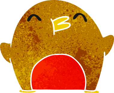 Serbest çizim retro çizgi film Şirin kawaii kırmızı robin bir insan tarafından çizildi