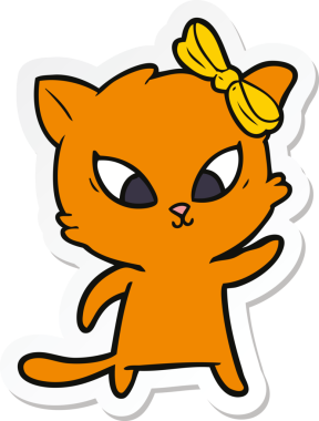 Bir insan tarafından çizilmiş çizgi film kedisinin çıkartması.