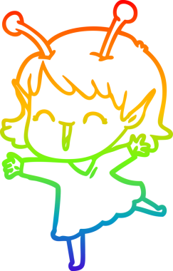 Gökkuşağı gradyan çizgi çizimi bir insan tarafından çizilmiş uzaylı bir kızın gülüşü.