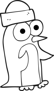 Bir insan tarafından çizilmiş siyah beyaz penguen çizimi.