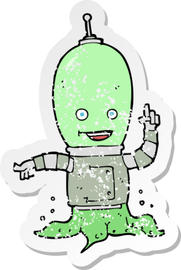 Bir insan tarafından çizilmiş uzaylı bir uzay adamının gerilimli çıkartması.