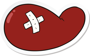 Çizgi film çıkartması. Bir insan tarafından çizilmiş safra kesesi yaralanması.