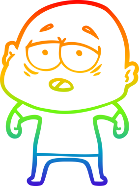 Gökkuşağı gradyan çizgi çizimi bir insan tarafından çizilmiş yorgun kel bir adam