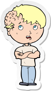 Bir insan tarafından çizilmiş kafasında büyüme olan bir çizgi film çocuğunun çıkartması.