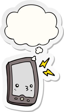 insan tarafından çizilmiş bir çıkartma olarak düşünce baloncuklu çizgi film cep telefonu