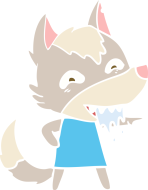 Düz renkli çizgi film aç kurt bir insan tarafından çizilmiş.