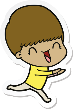 Bir insan tarafından çizilmiş mutlu bir çizgi film çocuğunun çıkartması.