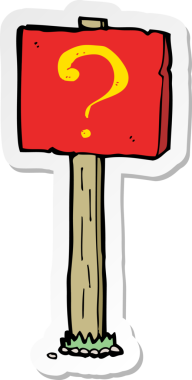 Bir insan tarafından çizilmiş bir karikatür soru işareti etiketi.