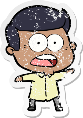 Bir insan tarafından çizilen şok olmuş bir adamın karikatür çıkartması.