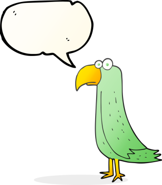 Bir insan tarafından çizilmiş serbest konuşma balonu karikatürü papağanı