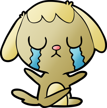 Bir insan tarafından çizilmiş şirin bir çizgi film köpeği ağlıyor.