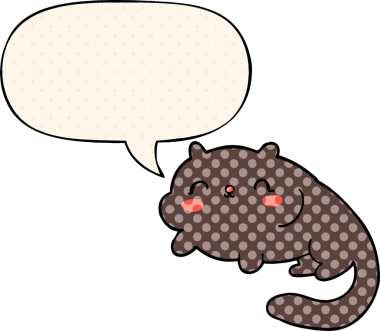 Çizgi roman tarzında konuşma balonu olan çizgi film kedisi bir insan tarafından çizildi.