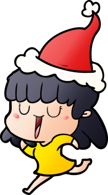 Bir insan tarafından çizilmiş Noel Baba şapkası giymiş bir kadının el çizimi karikatürü.