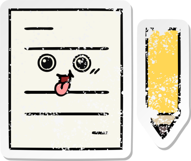 Bir insan tarafından çizilmiş şirin bir çizgi film test kağıdının sıkıntılı çıkartması.