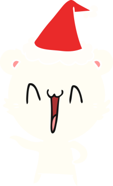 Gülen kutup ayısı eli bir insan tarafından çizilmiş Noel Baba şapkasının düz renk çizimi