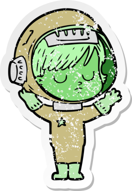 Bir insan tarafından çizilmiş karikatür astronot kadının sıkıntılı çıkartması.