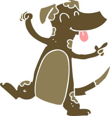 Bir insan tarafından çizilmiş düz renkli çizgi film köpeği.