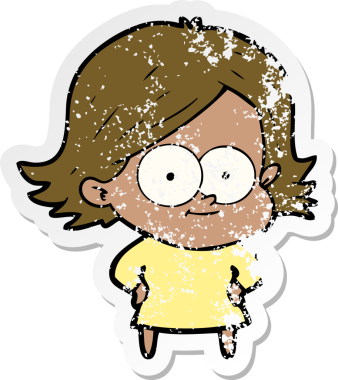 Bir insan tarafından çizilmiş mutlu bir çizgi film kızının sıkıntılı çıkartması.