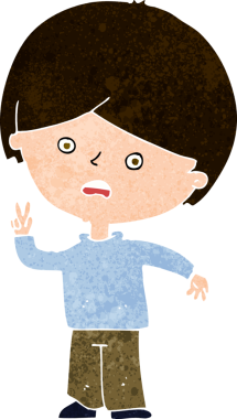 çizgi film mutsuz çocuk bir insan tarafından çizilmiş barış işareti veriyor