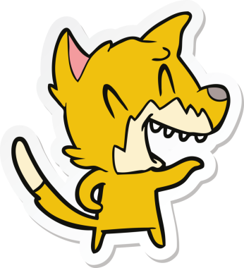 Bir insan tarafından çizilmiş gülen tilki çizgi filminin çıkartması.