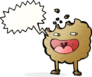 Bir insan tarafından çizilmiş konuşma balonu olan çerez çizgi film karakteri