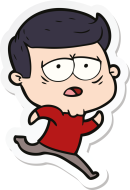 Bir insan tarafından çizilmiş yorgun bir çizgi film çıkartması.