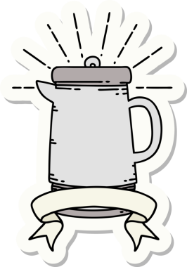 Bir insan tarafından çizilmiş dövme stili kahve demliği çıkartması.