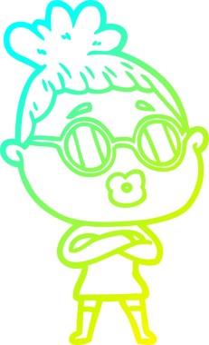 Bir insan tarafından çizilmiş gözlüklü bir karikatür kadın çizimi.