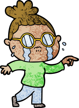 Bir insan tarafından çizilmiş gözlüklü, ağlayan bir kadın.