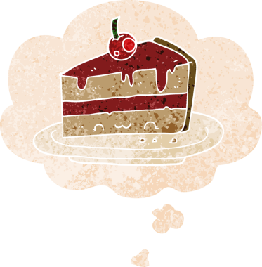 Düşünce baloncuklu çizgi film pastası grunge sıkıntılı retro desenli bir insan tarafından çizilmiş