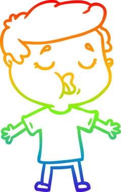 Gökkuşağı gradyan çizgi çizimi bir insan tarafından çizilen bir karikatür adamın çizimi