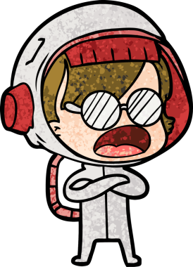 Karikatür astronot kadın bir insan tarafından çizilmiş.