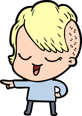 Bir insan tarafından çizilmiş mutlu çizgi film kızı.