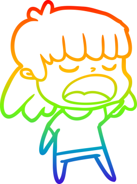 Gökkuşağı gradyan çizgi çizimi Bir insan tarafından yüksek sesle çizilen bir kadın karikatürü