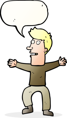 Bir insan tarafından çizilmiş konuşma baloncuğu olan ürkmüş bir adam.