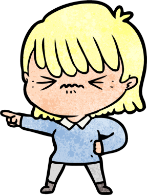 Bir insan tarafından çizilmiş kızgın çizgi film kızı.