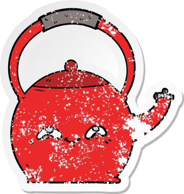 Bir insan tarafından çizilmiş karikatür çaydanlığının sıkıntılı etiketi