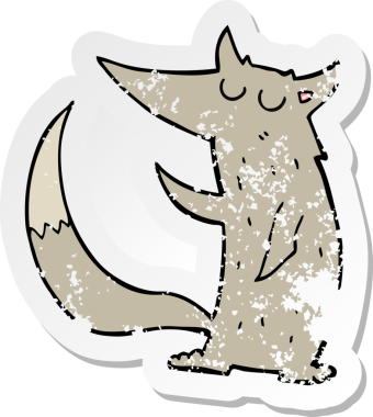 Bir insan tarafından çizilmiş bir kurt çizgi filminin gerilimli etiketi.