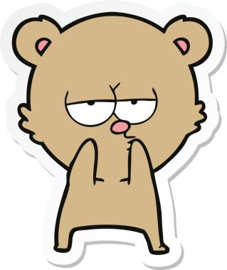 Bir insan tarafından çizilmiş sıkılmış bir ayı çizgi filminin çıkartması.