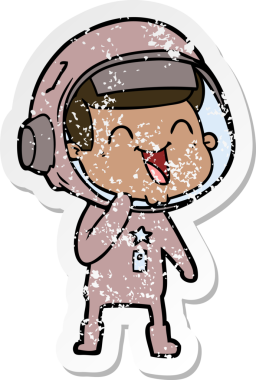 Bir insan tarafından çizilmiş mutlu bir astronotun sıkıntılı çıkartması.