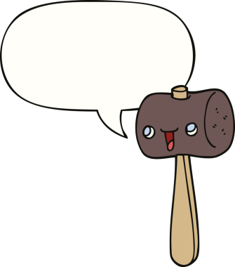 Bir insan tarafından çizilmiş konuşma baloncuklu karton çekiç.