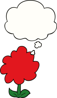 Bir insan tarafından çizilmiş düşünce baloncuklu karikatür çiçeği