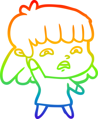 Gökkuşağı gradyan çizimi Bir insan tarafından çizilmiş endişeli bir çizgi kadın