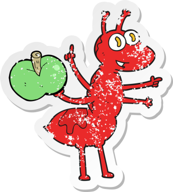 Bir insan tarafından çizilmiş elmalı karınca derisinin gerilemiş retro yapıştırması.