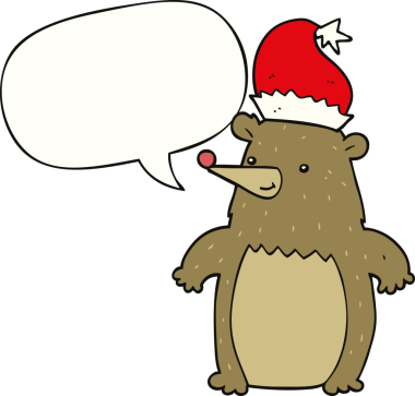 Bir insan tarafından çizilmiş balonlu Noel şapkası takan çizgi film ayısı.