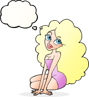 Bir insan tarafından çizilmiş düşünce baloncuğu olan güzel bir kadın.